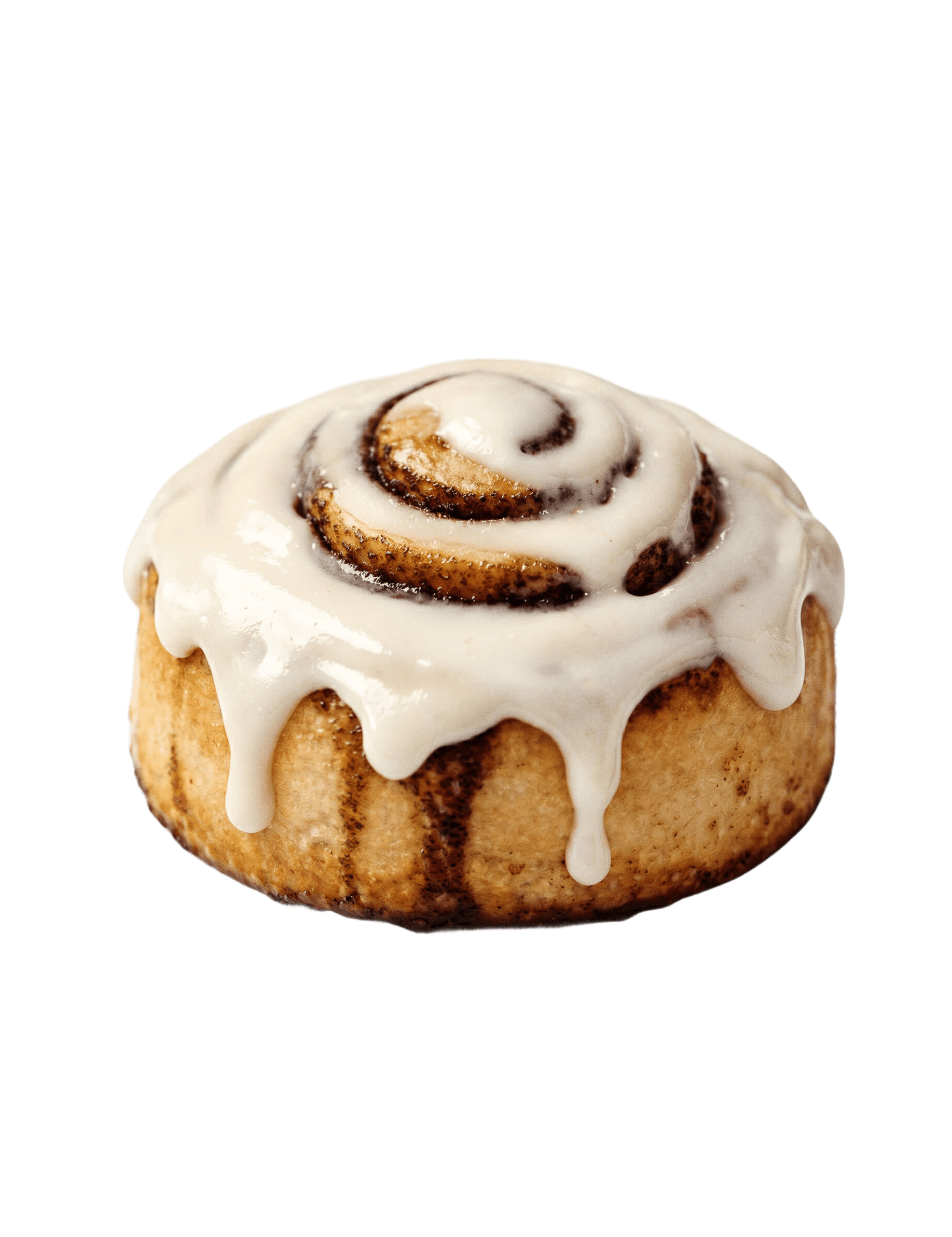 Cinnavibes A signature Cinnamon Rolls treat from Cinnamon Deserts Café, topped with white icing and seen against a plain white background, perfect for those who love true Cinnavibes. Cinnamon Rolls