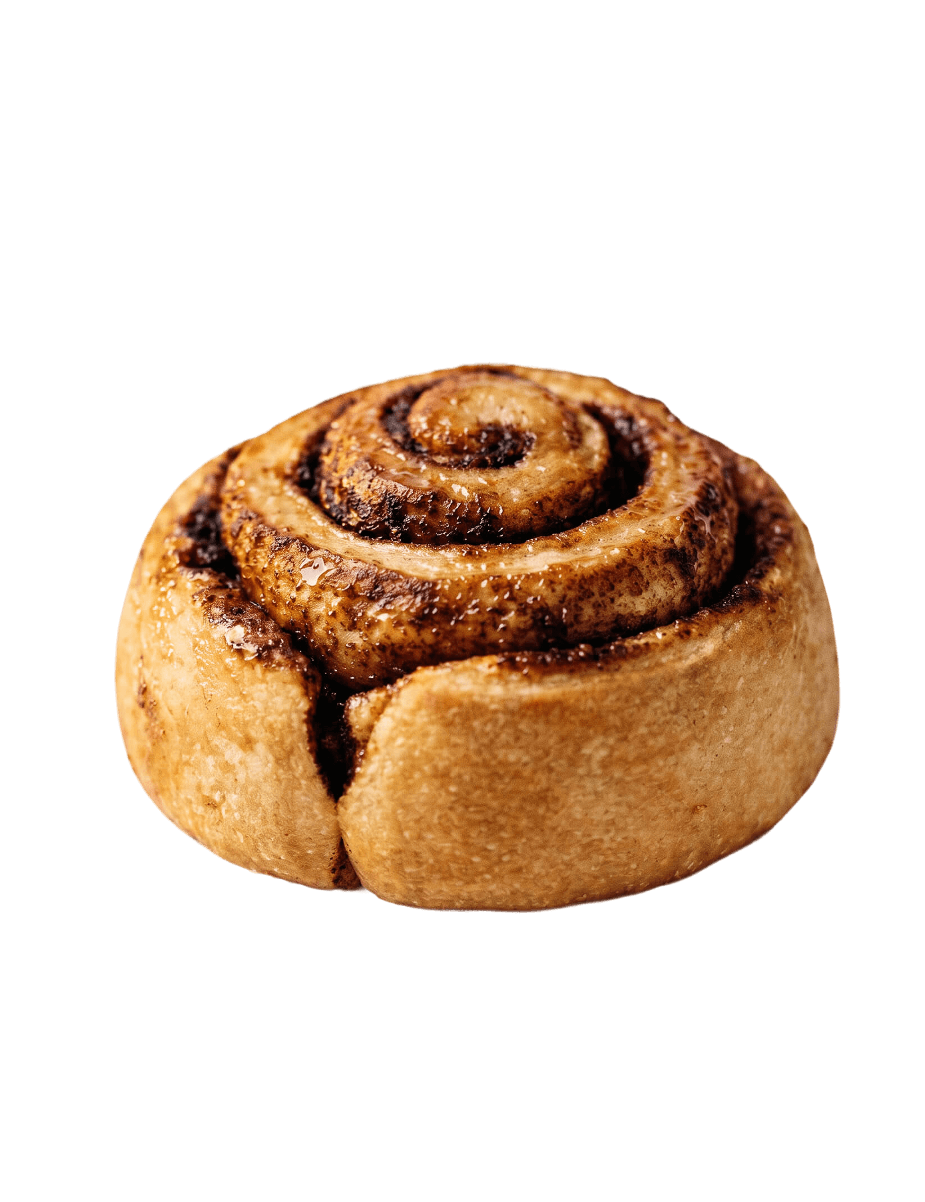 Cinnavibes A single cinnamon bun with visible swirls of cinnamon filling, photographed on a white background—perfectly capturing the sweet essence of Cinnamon Deserts Café. Cinnamon Rolls