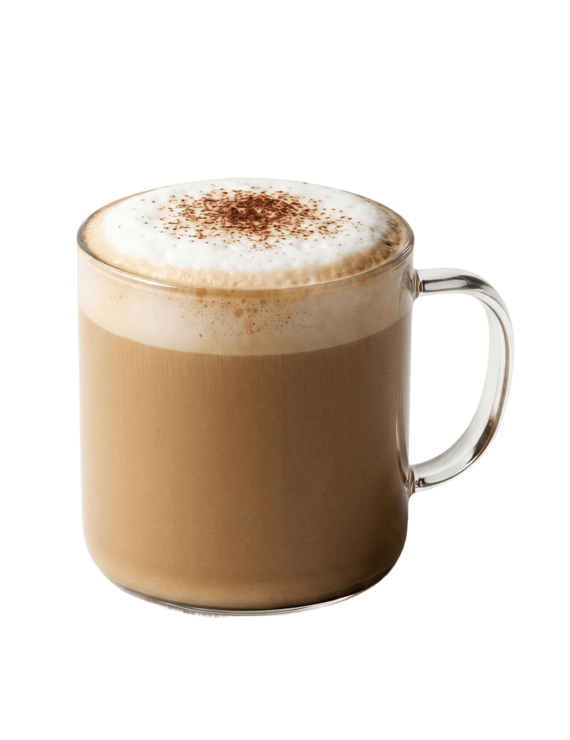 Cinnavibes A clear glass mug filled with a frothy cappuccino, topped with a sprinkle of cocoa powder, sits on a plain white background—perfectly capturing the cosy charm of Cinnamon Deserts Café and inviting you to experience those signature Cinnavibes. Cinnamon Rolls