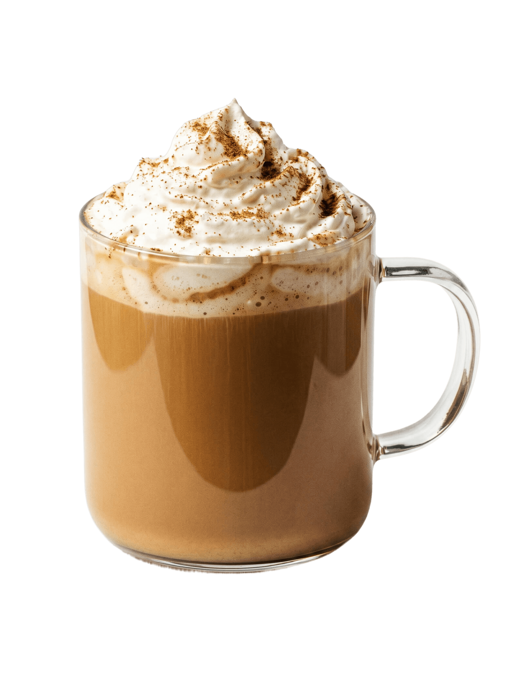 Cinnavibes A glass mug filled with a latte topped with whipped cream and a sprinkle of cinnamon, evoking the signature flavours of Cinnavibes, is set against a plain white background. Cinnamon Rolls